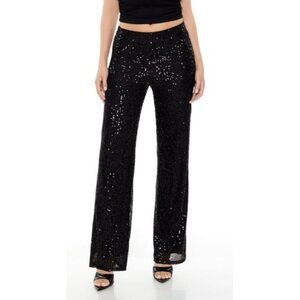 NEW Black Sequin High-Rise Wide-Leg Pants Size S‎ Back Zipper